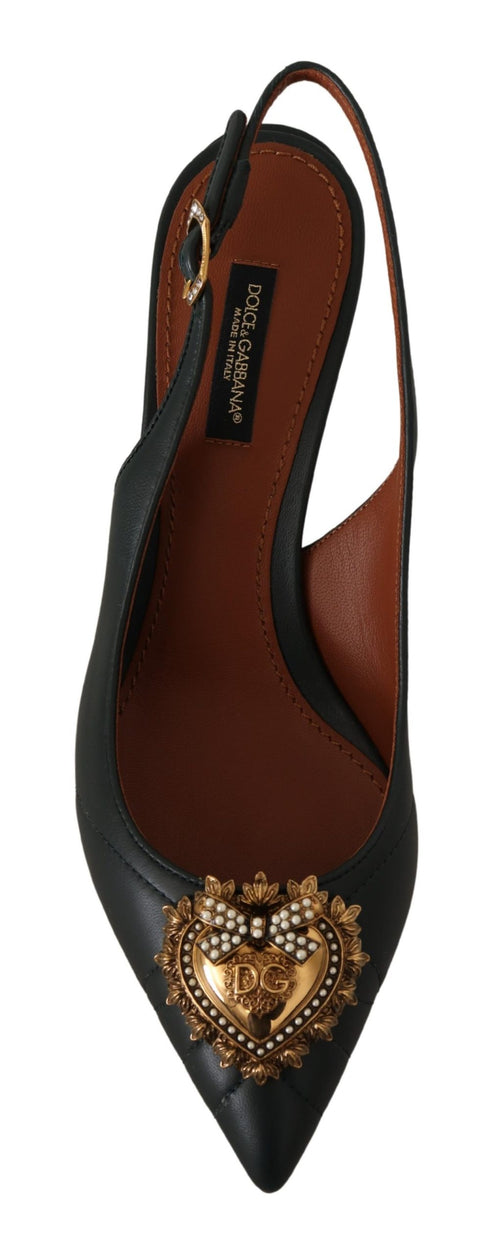 Dolce & Gabbana Green Leather DEVOTION Slingbacks Heels Shoes